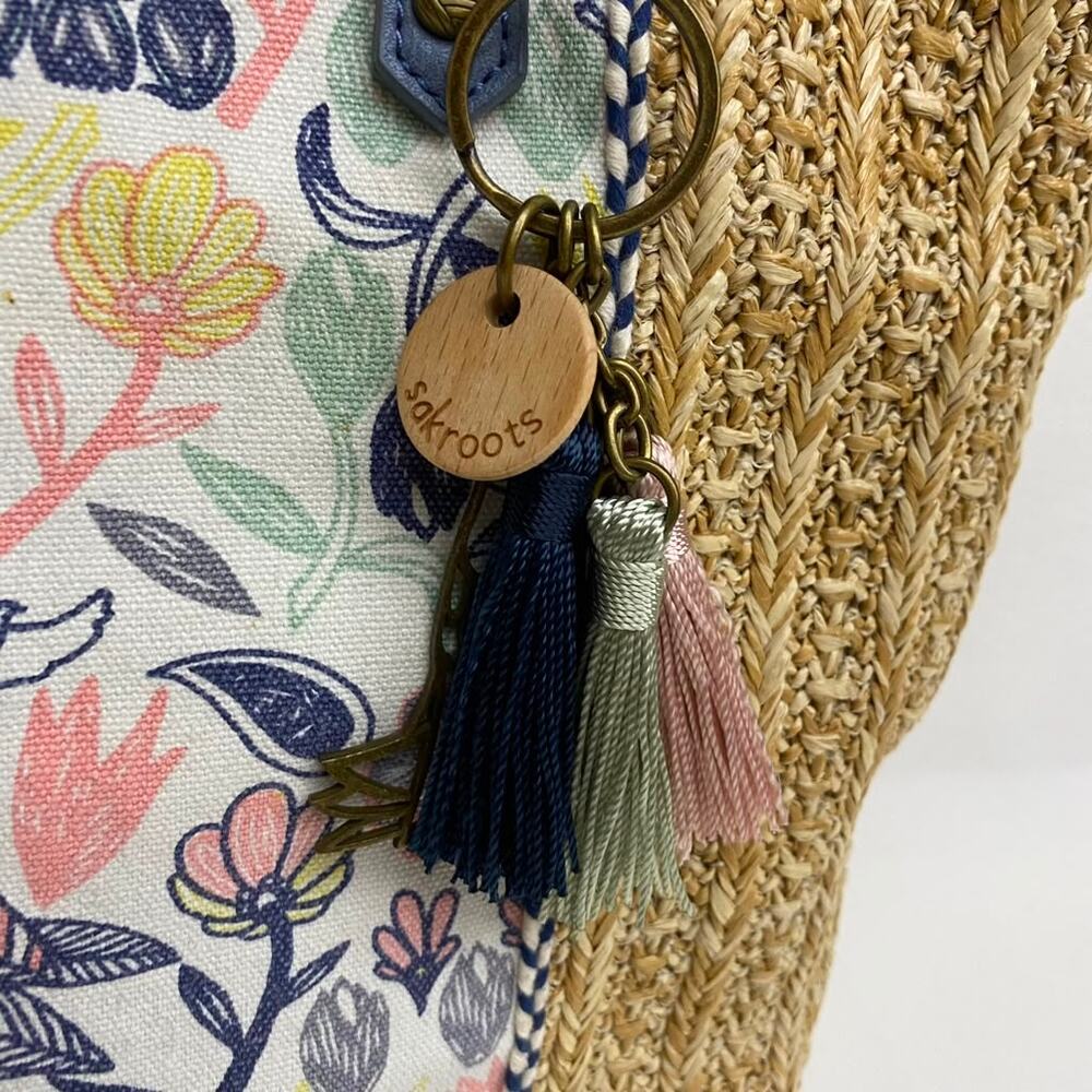 Sakroots Meadow Straw and Canvas Tote Floral Birds of Paradise Canvas Purse - Picture 6 of 9